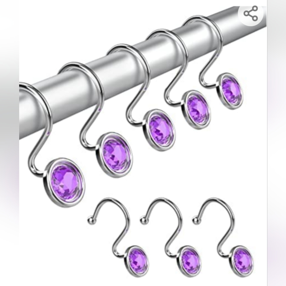 12 Pieces Shower Curtain Hooks, Rustproof S Shape purple silver Liner Hooks NWT